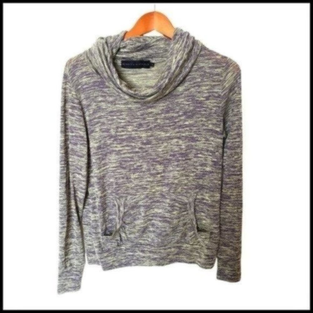 Rebecca Michaels Cowl Neck Sweater Kangaroo Pocket L Large Marl Green Purple